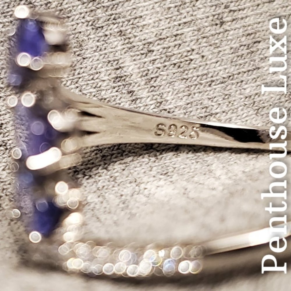NATURAL Tanzanite Triple Stone Sterling Silver Ring - Picture 5 of 6